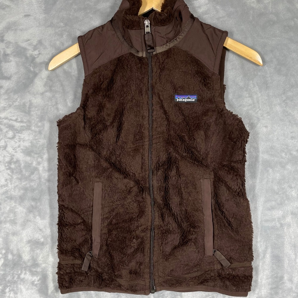 Patagonia Womens XS Brown High Pile Fleece Full Zip Vest Mixed Media 4598